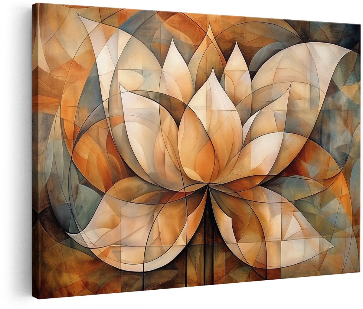 Artaza Canvas Schilderij Abstract Kunstwerk van een Lotus Bloem - 180x120 cm - Groot - Wanddecoratie Woonkamer - Schilderijen - Muurdecoratie