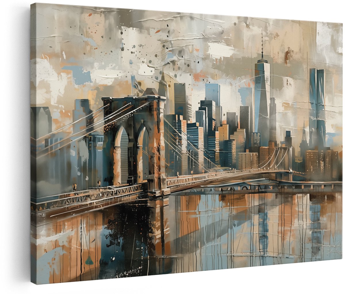 Artaza Canvas Schilderij Brooklyn Bridge - New York - 180x120 cm - Groot - Wanddecoratie Woonkamer - Schilderijen - Muurdecoratie