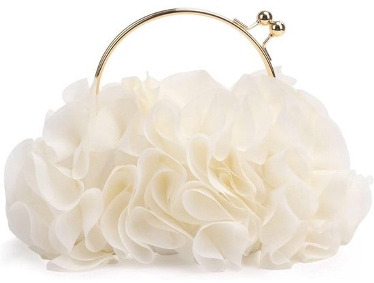 Elegante Witte Satijnen Avondtas met Bloemen voor Dames - Clutch voor Feest en Bruiloft