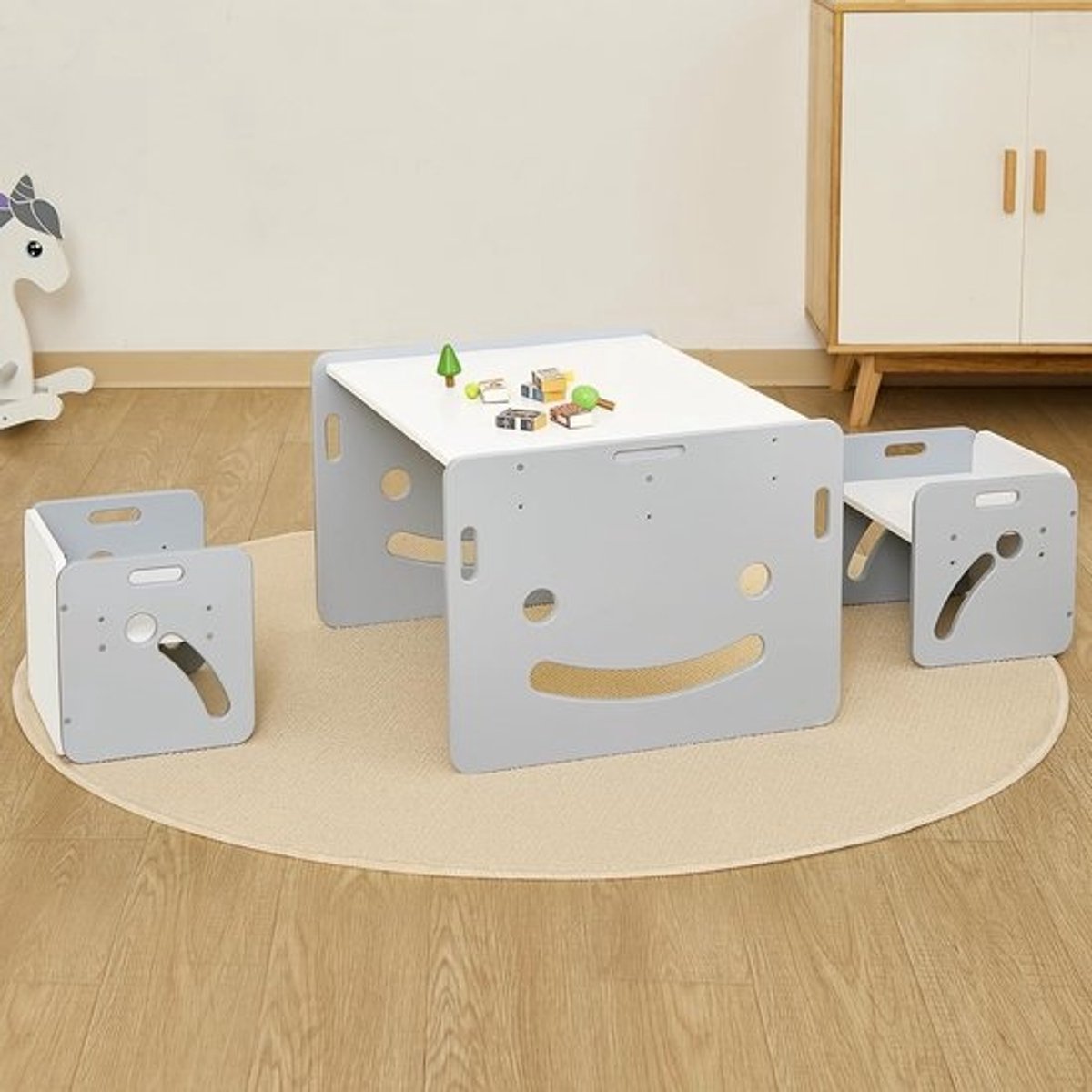Montessori Eettafel en 2 Stoelen voor Dreumesen en Peuters - Grijs