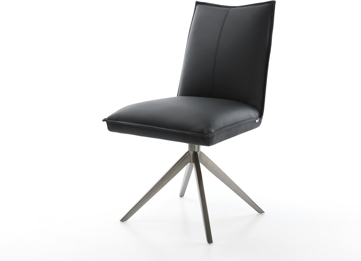 Eetkamerstoel Lelio-Flex kruisframe breed grafiet echt leer zwart 360° draaibaar rocker-functie pocketveer kern