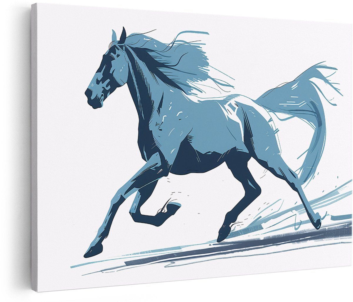 Artaza Canvas Schilderij Paard - 180x120 cm - Groot - Wanddecoratie Dieren - Muurdecoratie Modern - Schilderijen Op Canvas Galop - Blauw