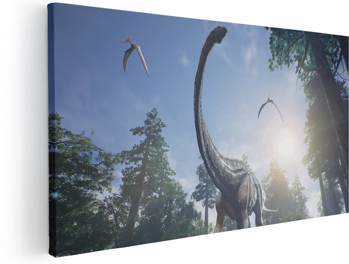 Artaza Canvas Schilderij Diplodocus Dinosauriër in het Bos - 180x90 cm - Groot - Wanddecoratie Woonkamer - Schilderijen - Muurdecoratie