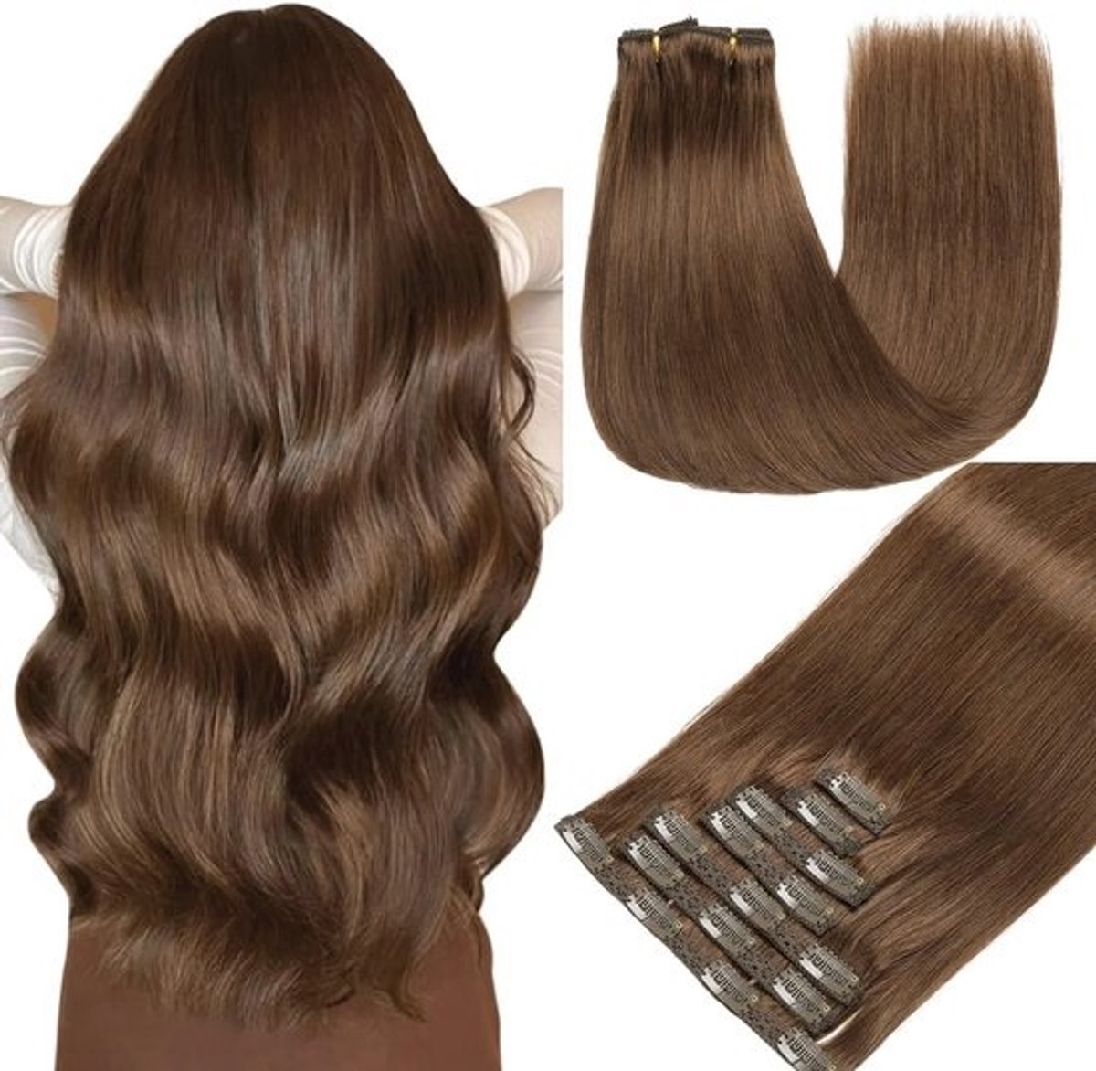 Echte Haar Clip-in Extensions 7 Delen 40 cm (16 Inch) - Zachte, Onzichtbare Hair Extensions