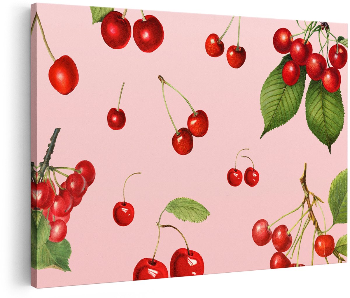 Artaza Canvas Schilderij Kersen - 180x120 cm - Groot - Wanddecoratie Fruit - Muurdecoratie Botanisch - Decoratie Vintage - Roze
