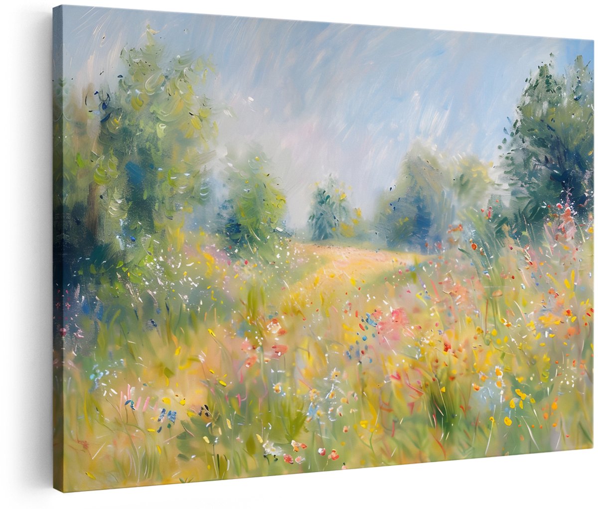 Artaza Canvas Schilderij Bloemenweide - 180x120 cm - Groot - Wanddecoratie Wilde Bloemen - Muurdecoratie Landschap - Decoratie Natuur Schilderij