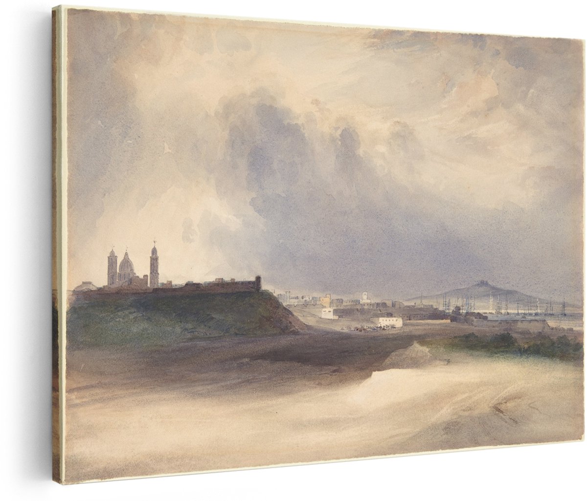 Artaza Canvas Schilderij Stadsgezicht - 180x120 cm - Groot - Wanddecoratie Landschap - Muurdecoratie Haven - Klassieke Schilderijen Kerk - Schilderijen Op Canvas