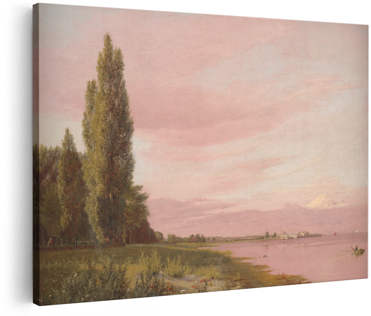 Artaza Canvas Schilderij Landschap - 180x120 cm - Groot - Wanddecoratie Zonsondergang - Muurdecoratie Natuur - Decoratie Boom - Roze