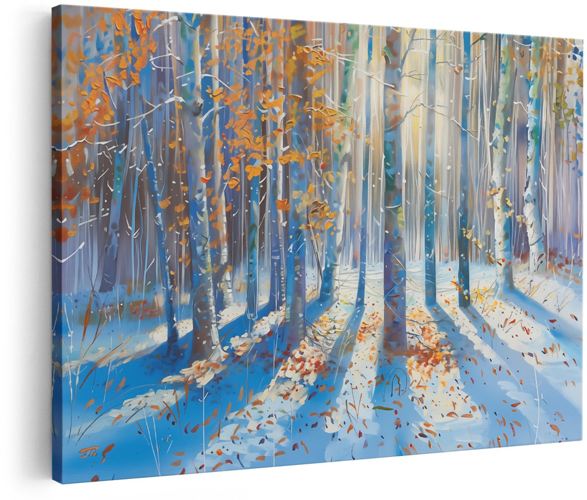 Artaza Canvas Schilderij Berkenbomen in de Sneeuw - 180x120 cm - Groot - Wanddecoratie Woonkamer - Schilderijen - Muurdecoratie
