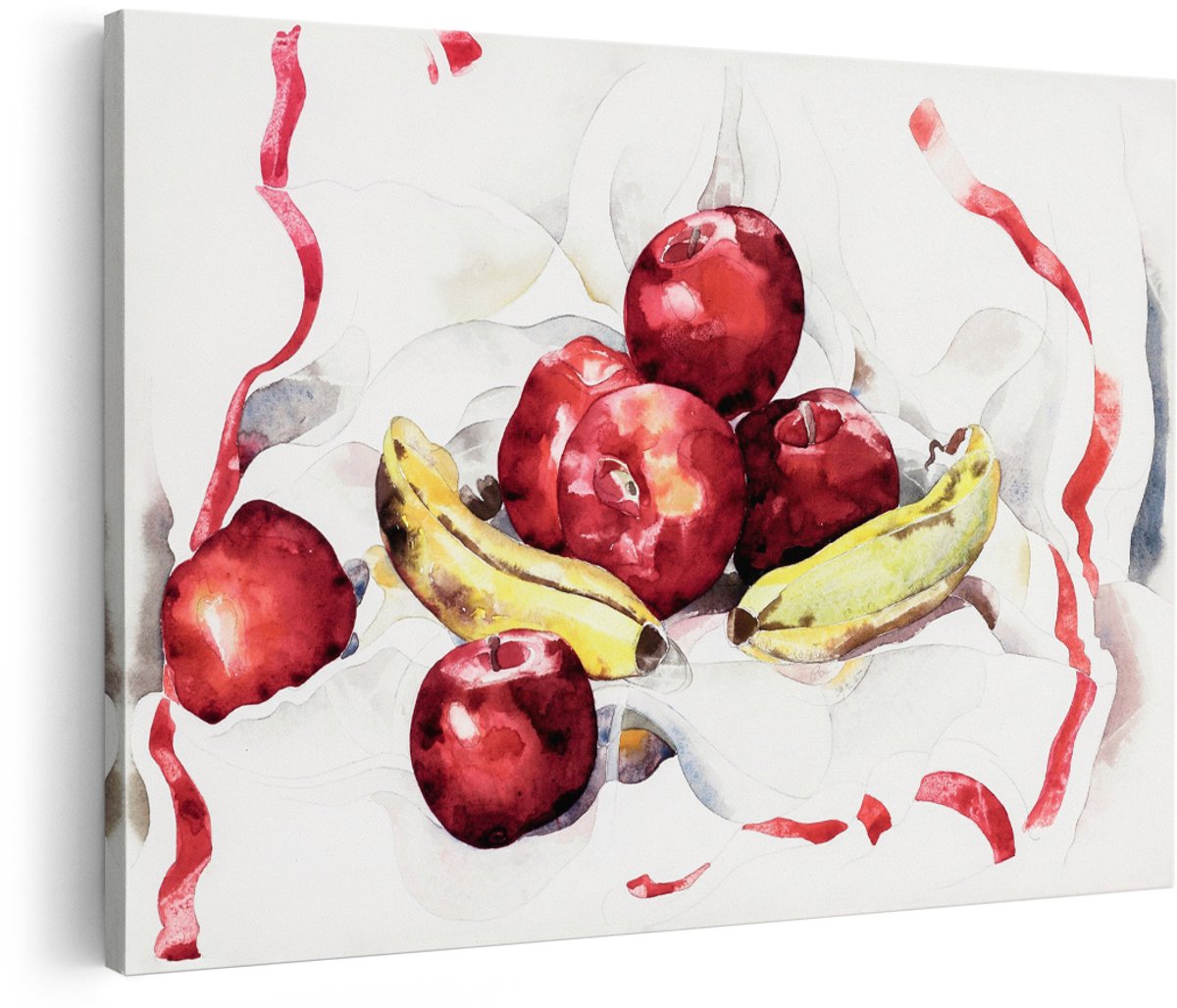 Artaza Canvas Schilderij Stilleven - 180x120 cm - Groot - Wanddecoratie Fruit - Muurdecoratie Appels En Bananen - Vintage Schilderijen Op Canvas