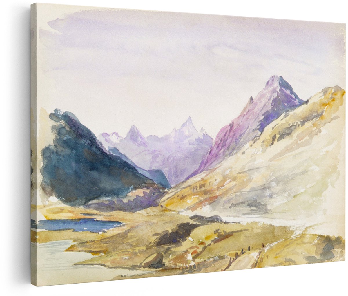 Artaza Canvas Schilderij Berglandschap - 180x120 cm - Groot - Wanddecoratie Natuur - Muurdecoratie Aquarel - Schilderijen Landschap Vintage