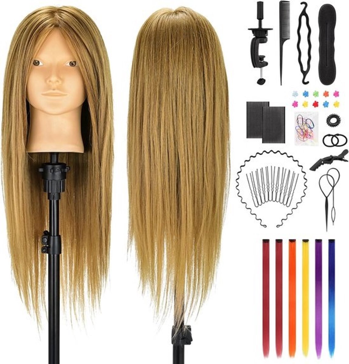 Professioneel Trainingshoofd Mannequin met Echt Haar voor Kappers Oefenen en Vlechten