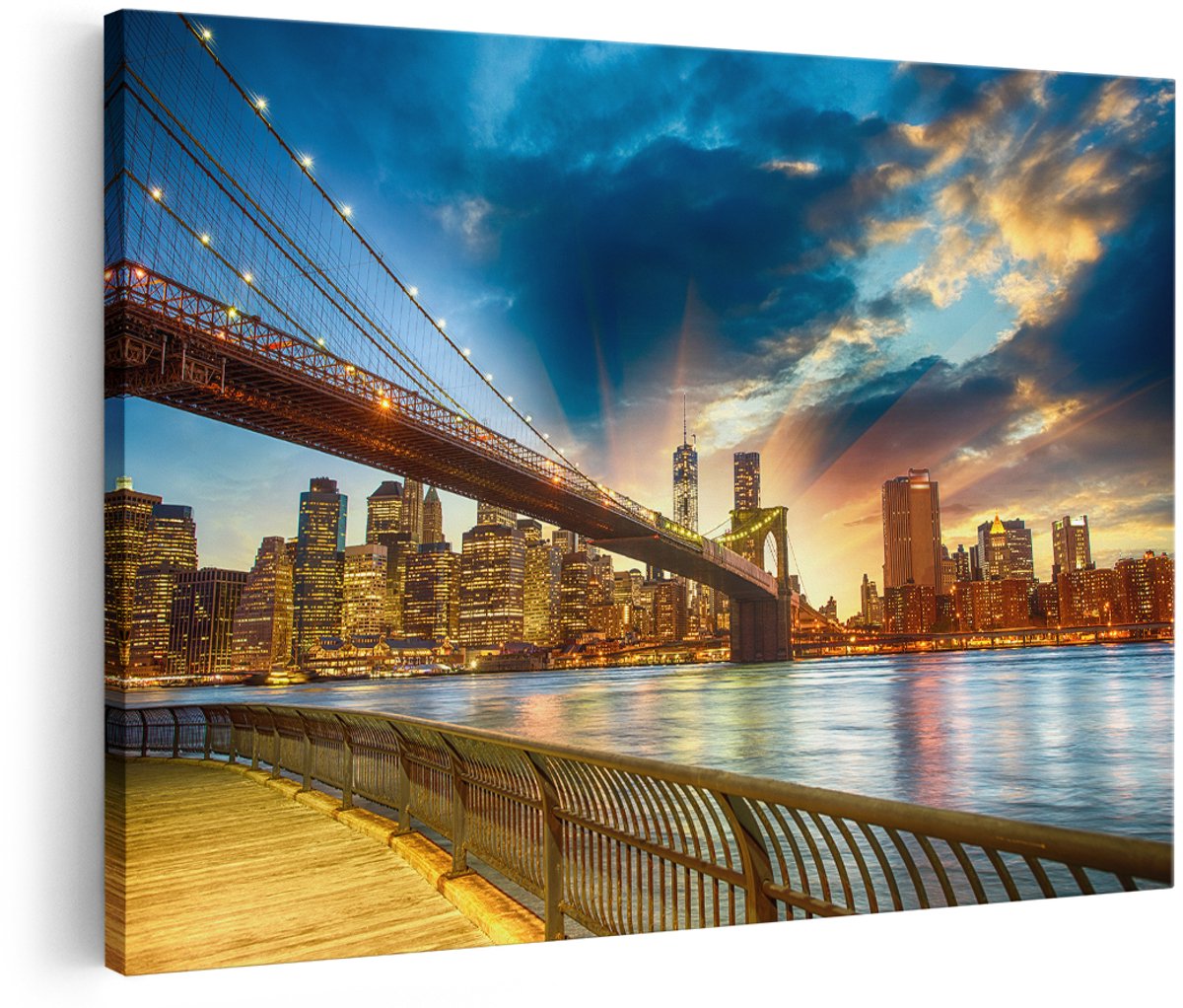 Artaza Canvas Schilderij New York Brooklyn Brug - 180x120 cm - Groot - Wanddecoratie Woonkamer - Schilderijen - Muurdecoratie