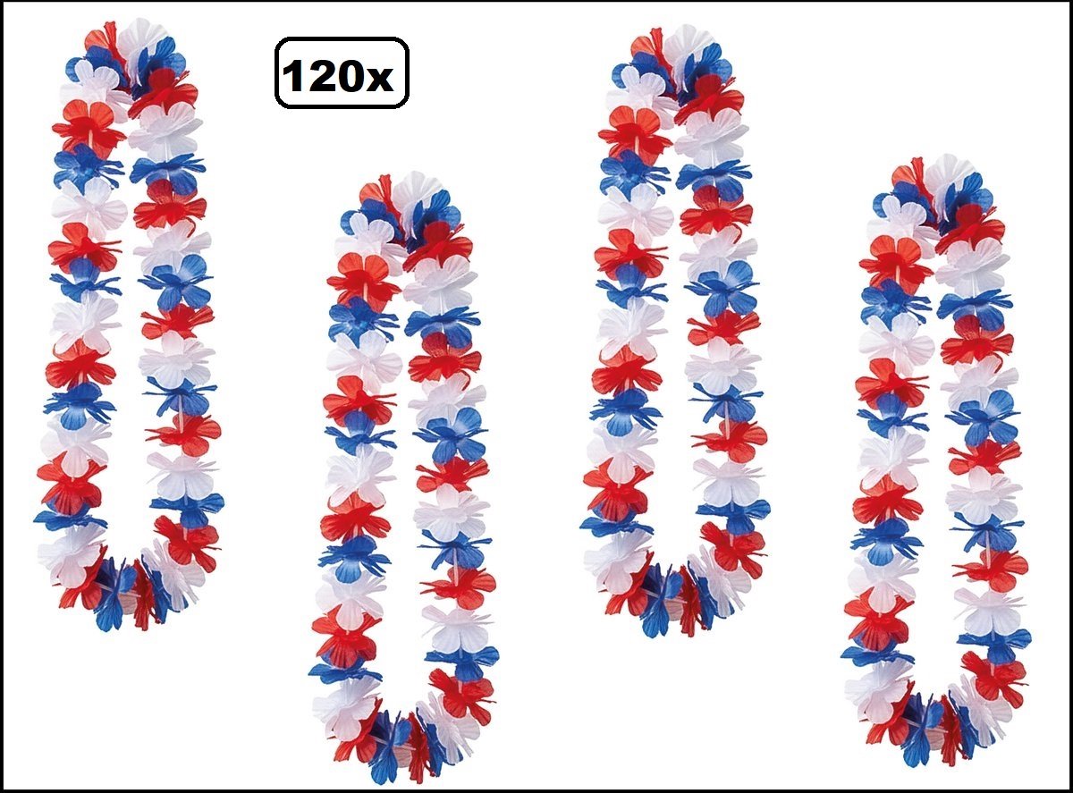 120 stuks Hawai slinger rood/wit/blauw - bloemenkrans - Holland WK Voetbal thema feest hawaii krans Frankrijk
