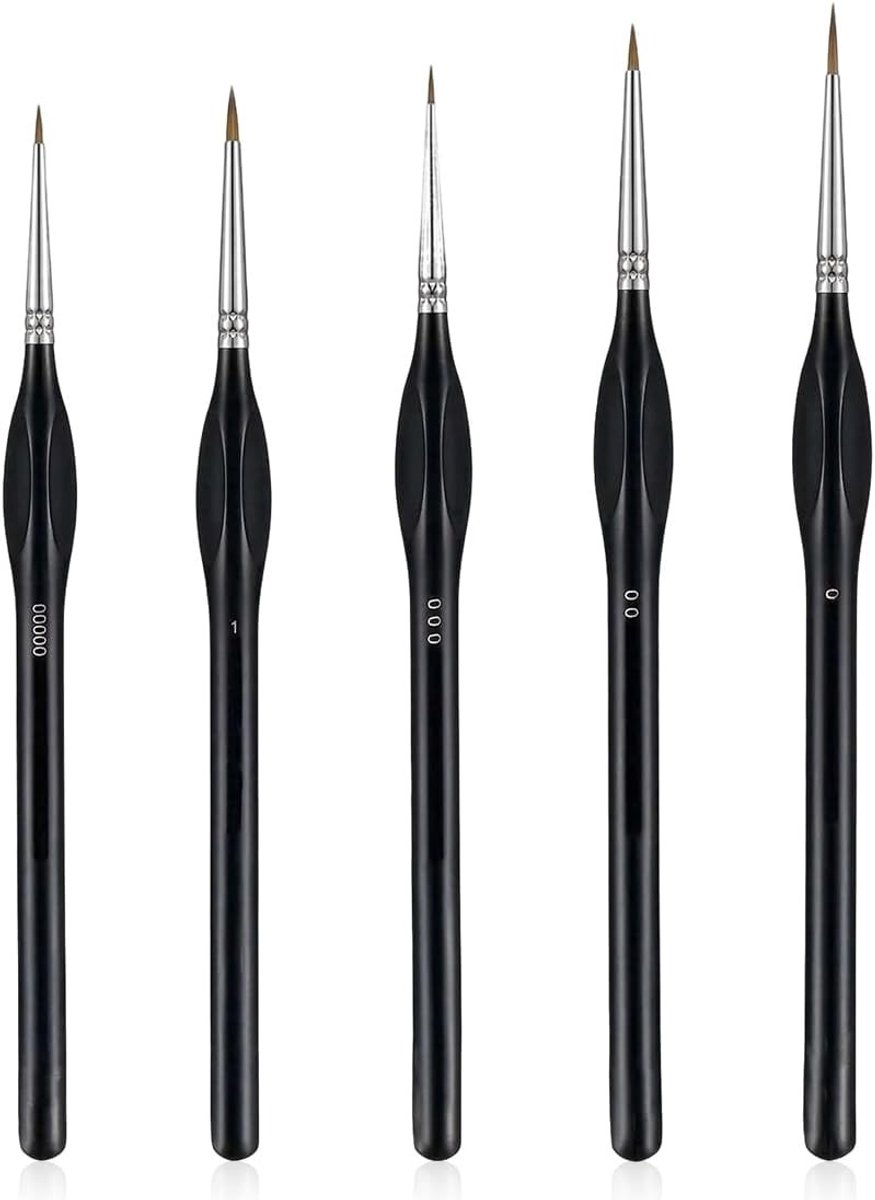 Set van 5 Fijne Penselen voor Details, Nylon Micro Penselen voor Modelbouw, Miniatuurverf en Aquarelkunst