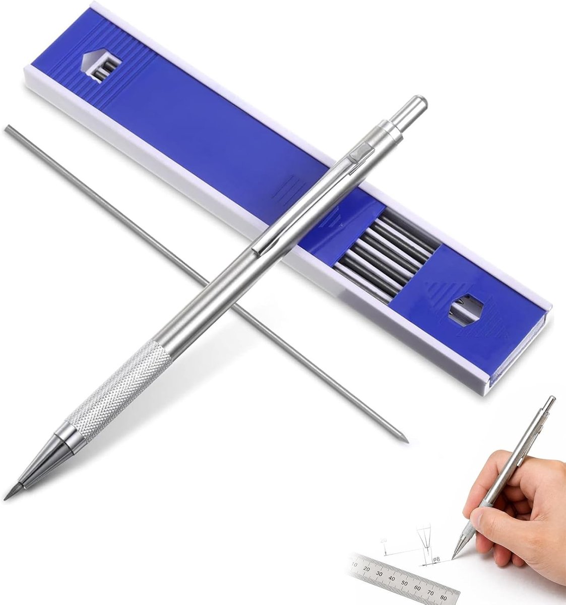 Mechanisch potlood 0.3 cm met 12 stuks 2B navullingen, duurzaam en ergonomisch ontwerp, ideaal voor schetsen, tekenen en professioneel gebruik