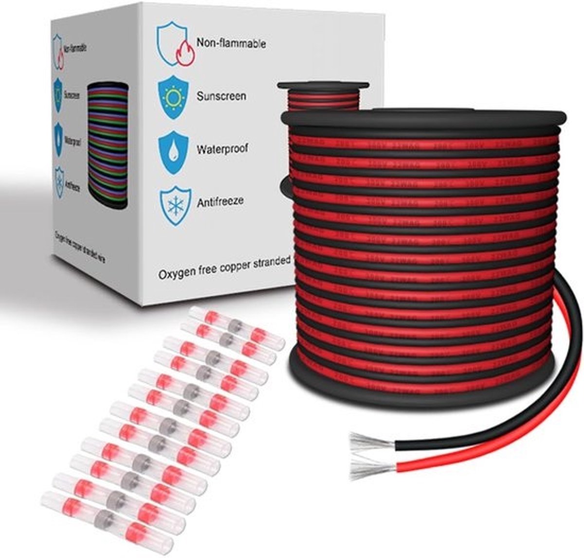 Flexibele Elektrische Siliconen Kabel 22 AWG Rood/Zwart 30 Meter