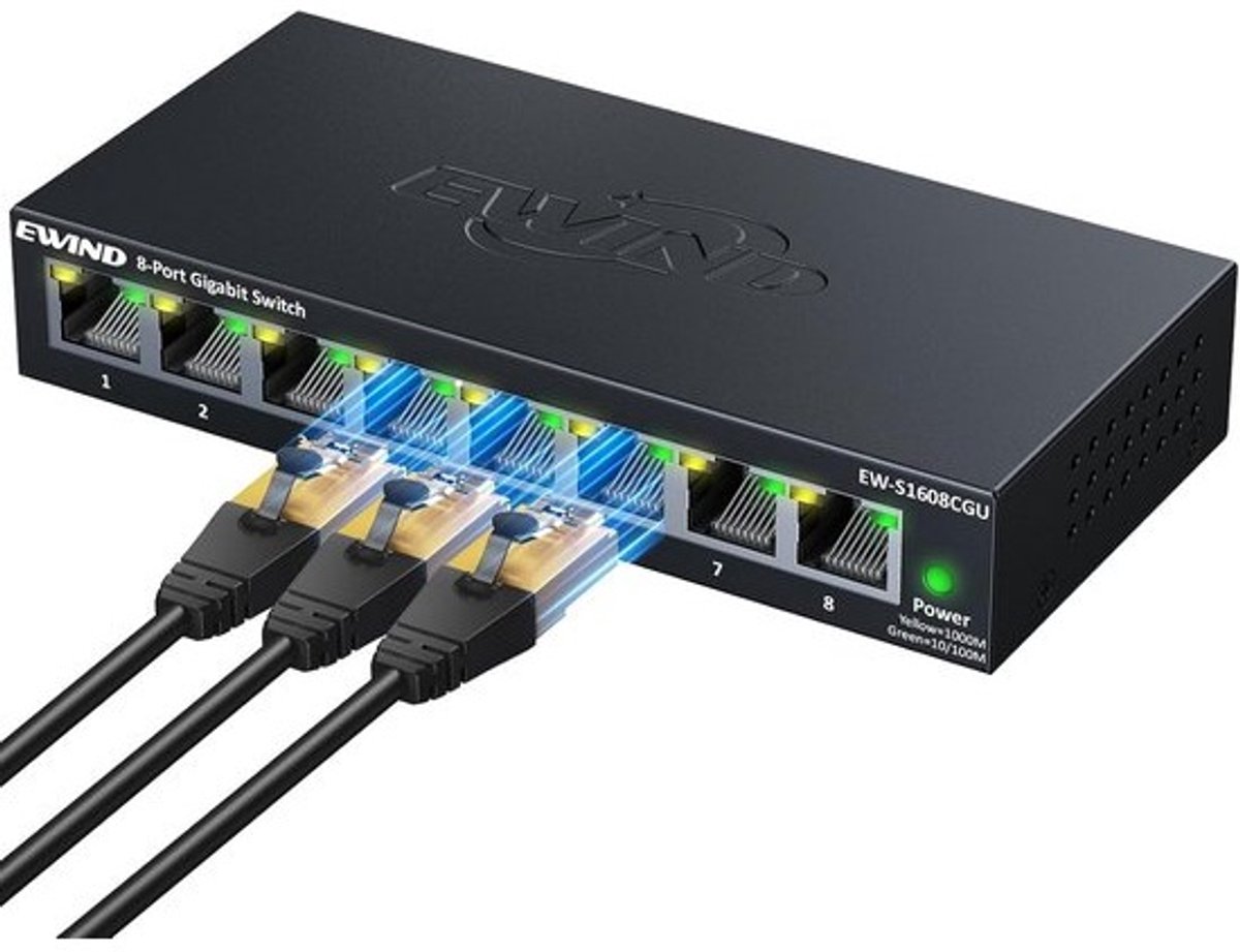 Gigabit Ethernet Switch 8 Poorten - Onbeheerd Netwerk Switch met Metalen Behuizing