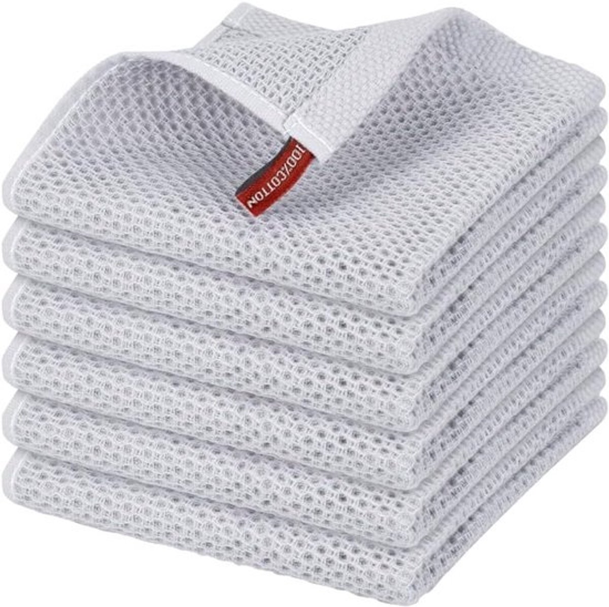 Keukendoeken Katoen Wafelstructuur - Sneldrogend & Super Absorberend - 6 Stuks - Lichtgrijs