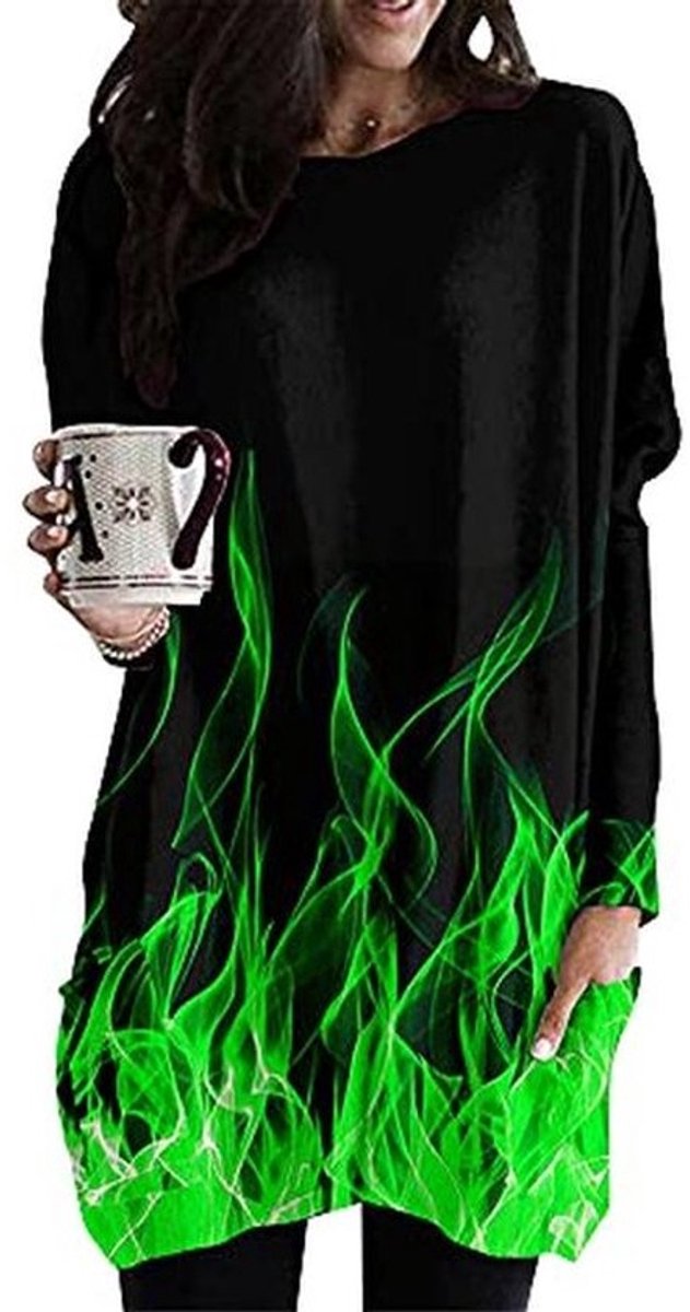 Dames T-shirt met lange mouwen - 3D vlam print - Casual oversized top voor herfst en winter