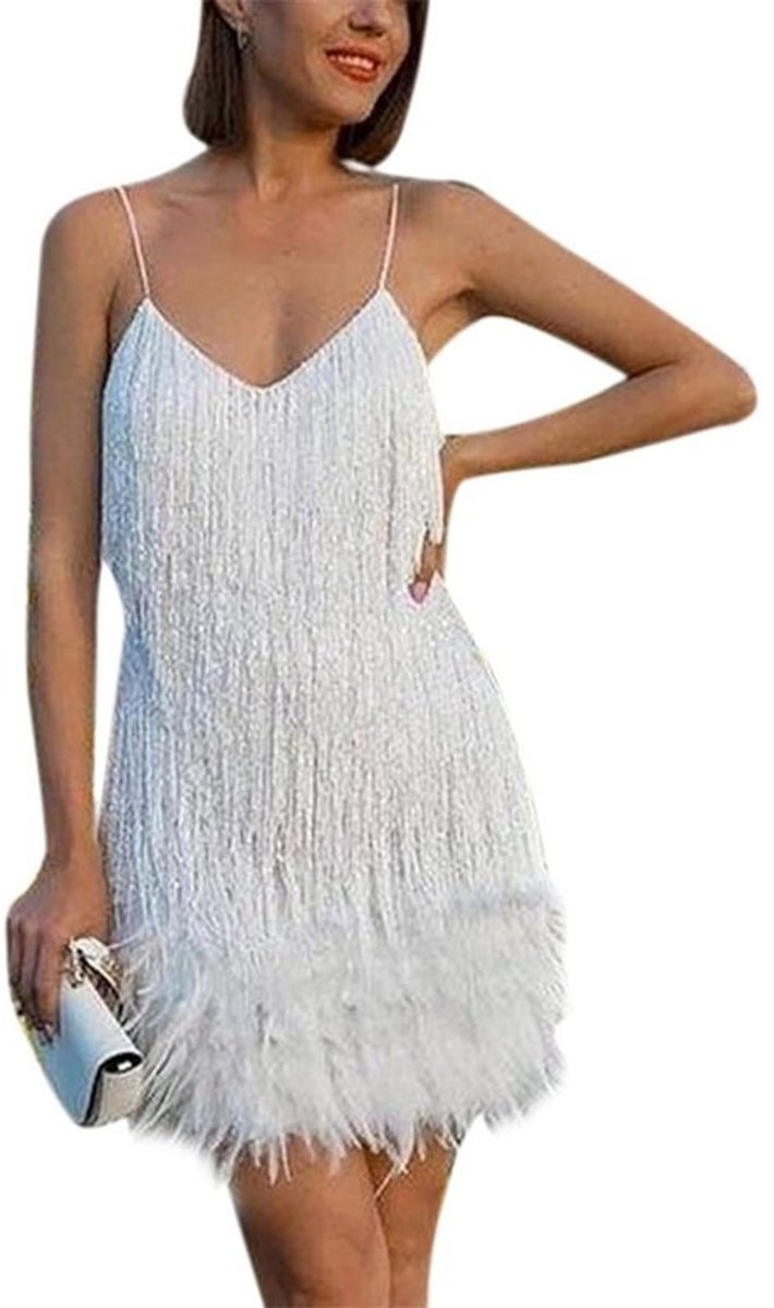 Vrouwen Flapper Jurk 1920s Cocktail Jurk met V-hals en Franjes