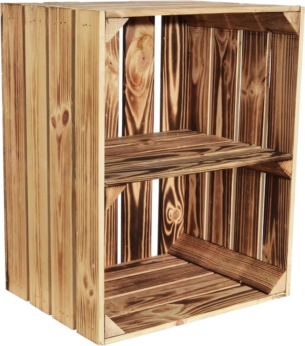 Gevlamde Houten Fruitkisten met Legplanken – Diverse Maatopties voor Opslag en Decoratie