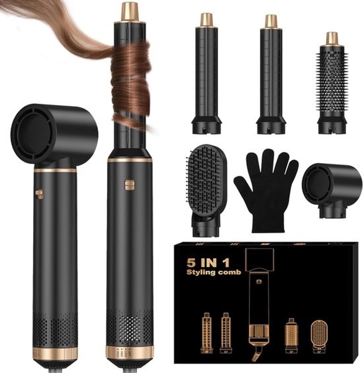 5-in-1 Föhnborstel Set - Hete Lucht Styler voor Krullen, Föhnen en Stijlen