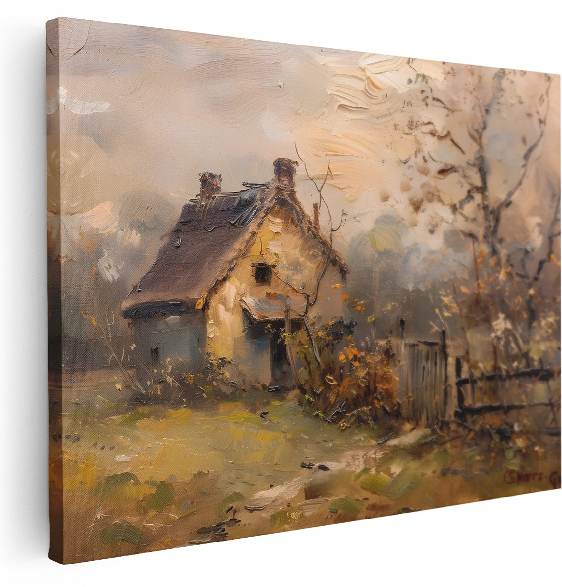 Artaza Canvas Schilderij Cottage - 160x120 cm - Groot - Wanddecoratie Natuur - Muurdecoratie Landelijk Herfst - Kamer Accessoires Woonkamer