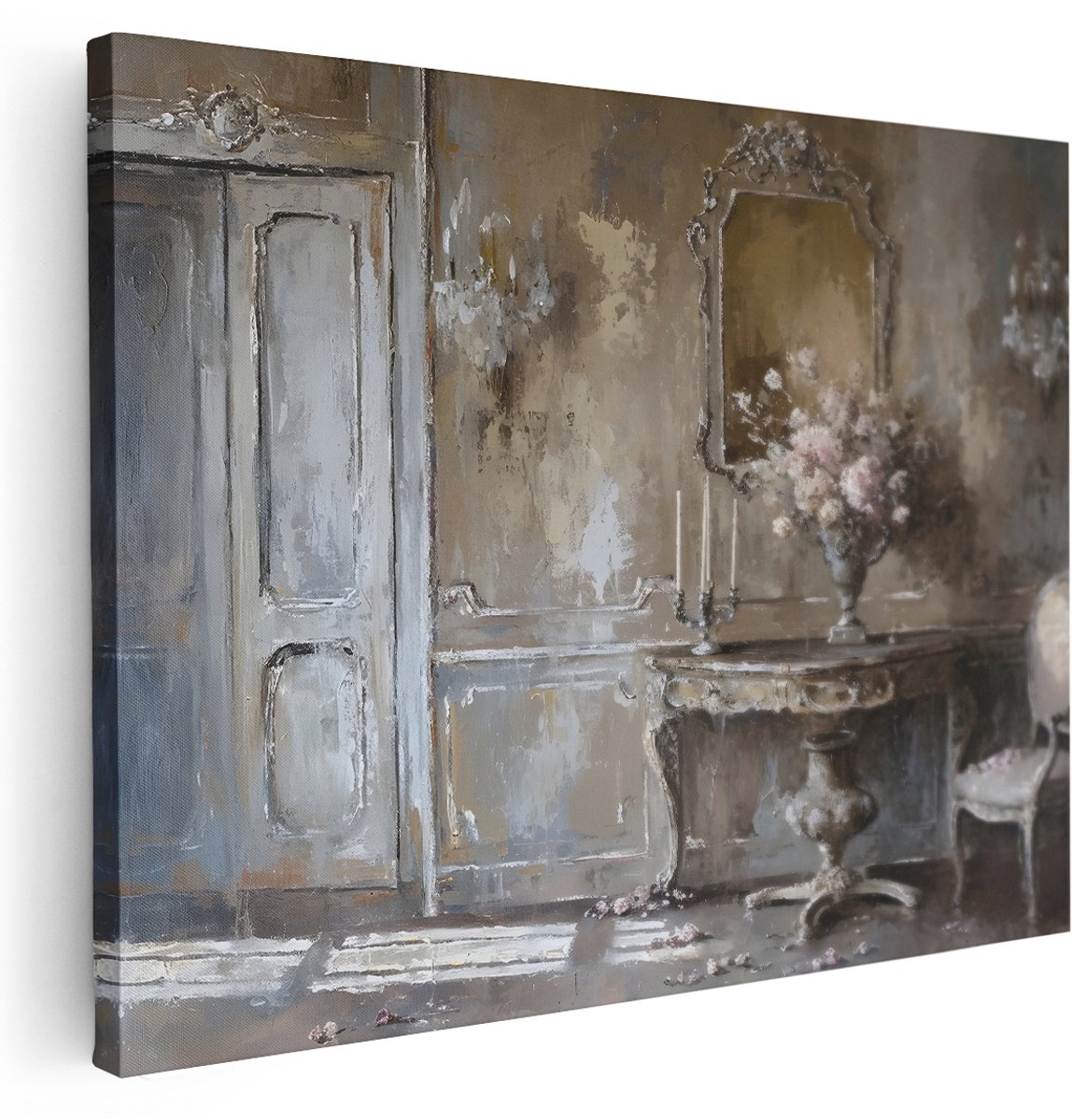 Artaza Canvas Schilderij Vintage Interieur - 160x120 cm - Groot - Wanddecoratie Bloemen - Muurdecoratie Brocante Salon - Schilderijen Op Canvas