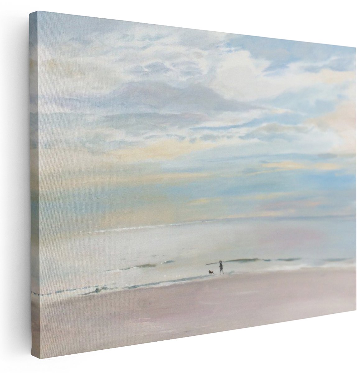 Artaza Canvas Schilderij Zee - 160x120 cm - Groot - Wanddecoratie Strandwandeling - Muurdecoratie Landschap - Kamer Accessoires Hond