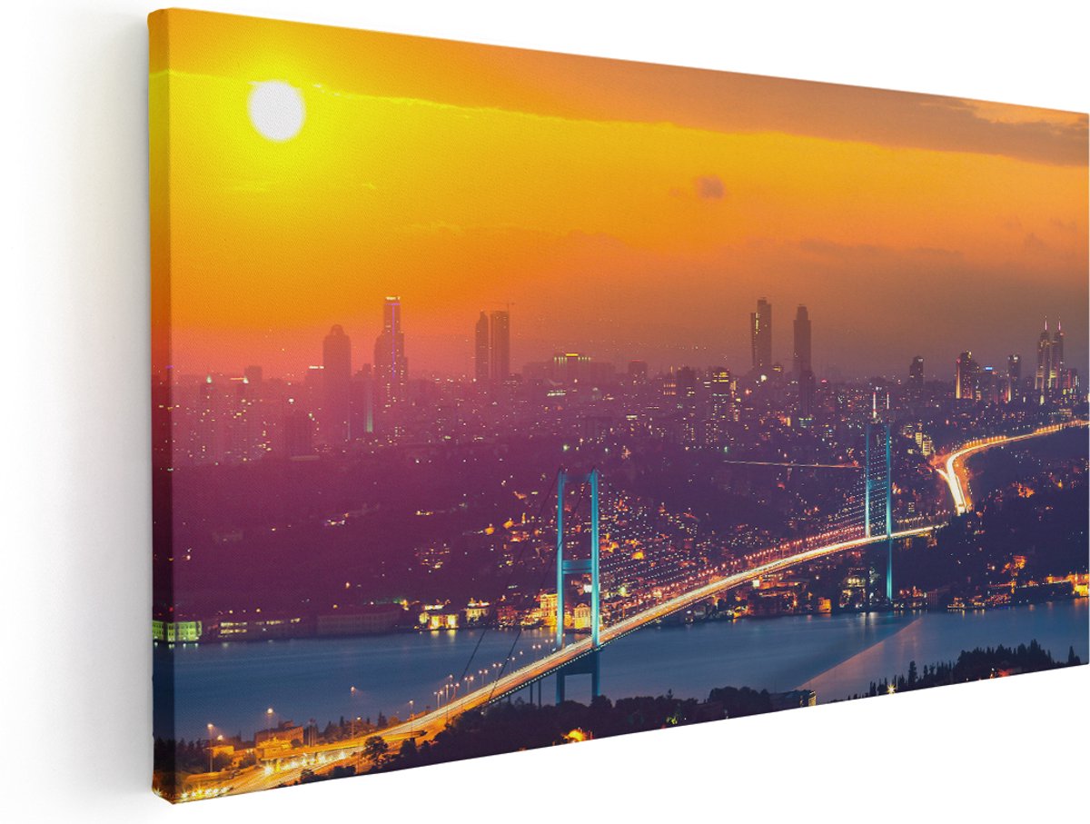 Artaza Canvas Schilderij Bosporusbrug In Istanbul Bij Zonsondergang - 180x90 cm - Groot - Wanddecoratie Woonkamer - Schilderijen - Muurdecoratie