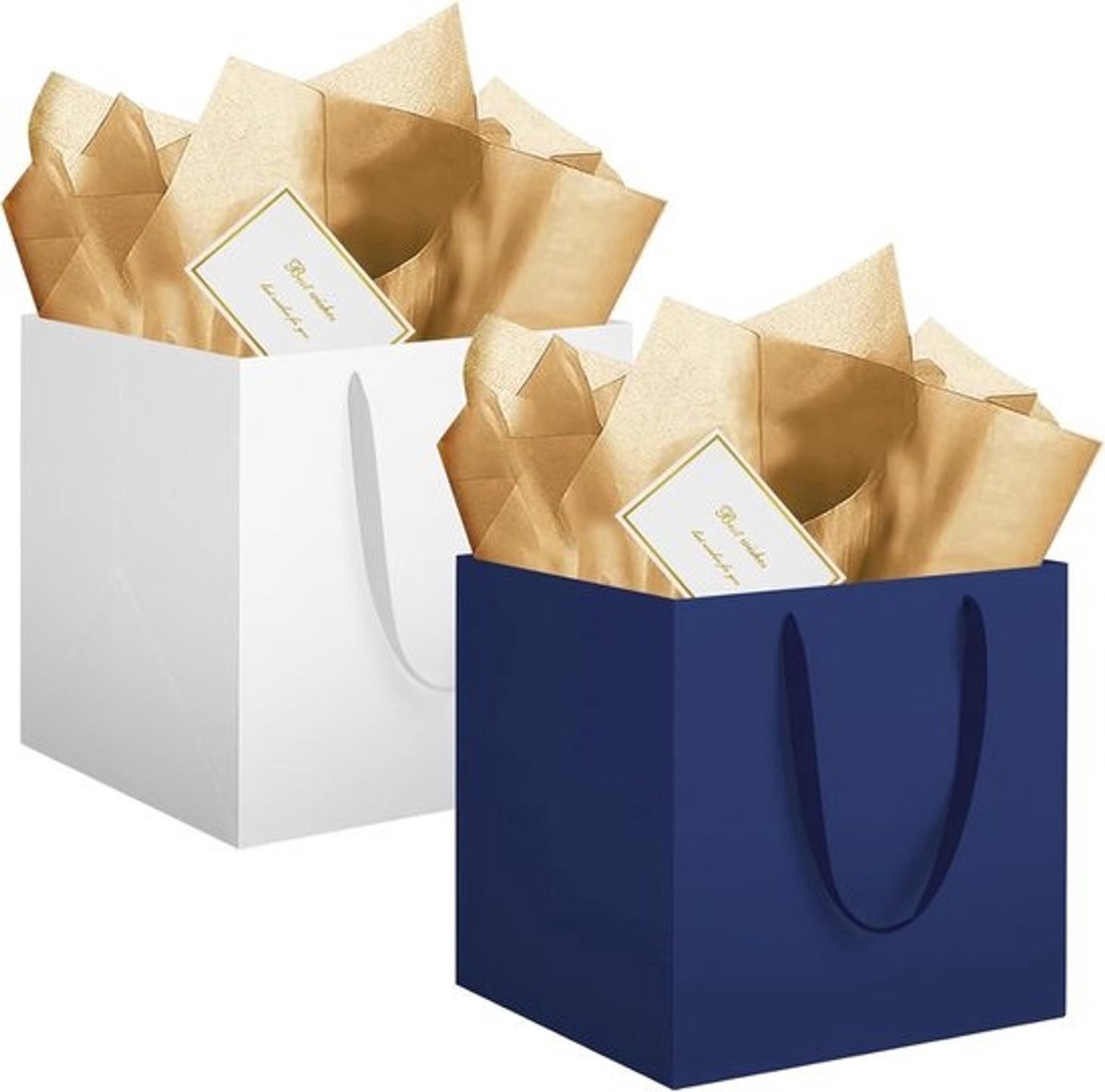 Extra Grote Vierkante Cadeautas (2 Stuks) 30x30x30 cm met Tissuepapier - Luxe Geschenktas voor Feestdagen en Gelegenheden