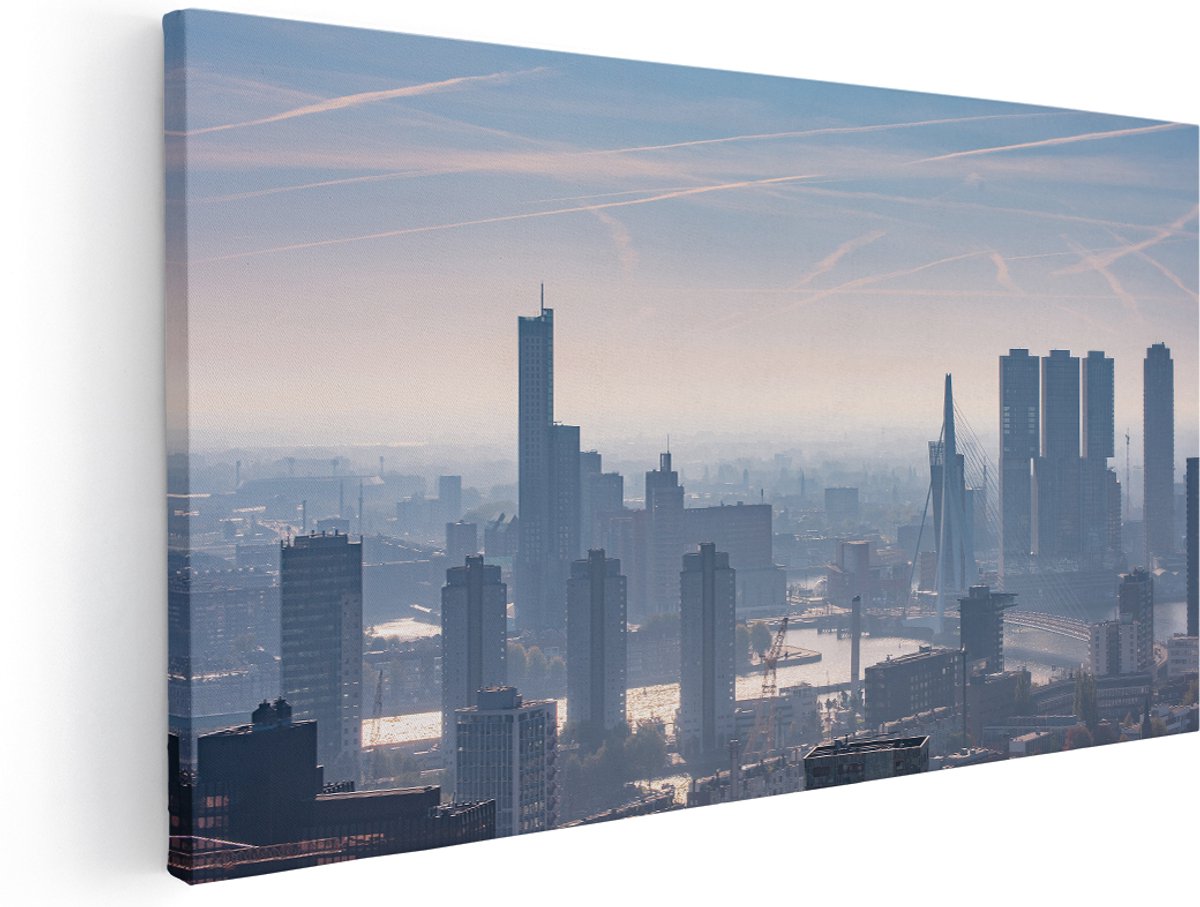 Artaza Canvas Schilderij Rotterdamse Skyline - 180x90 cm - Groot - Wanddecoratie Woonkamer - Schilderijen - Muurdecoratie