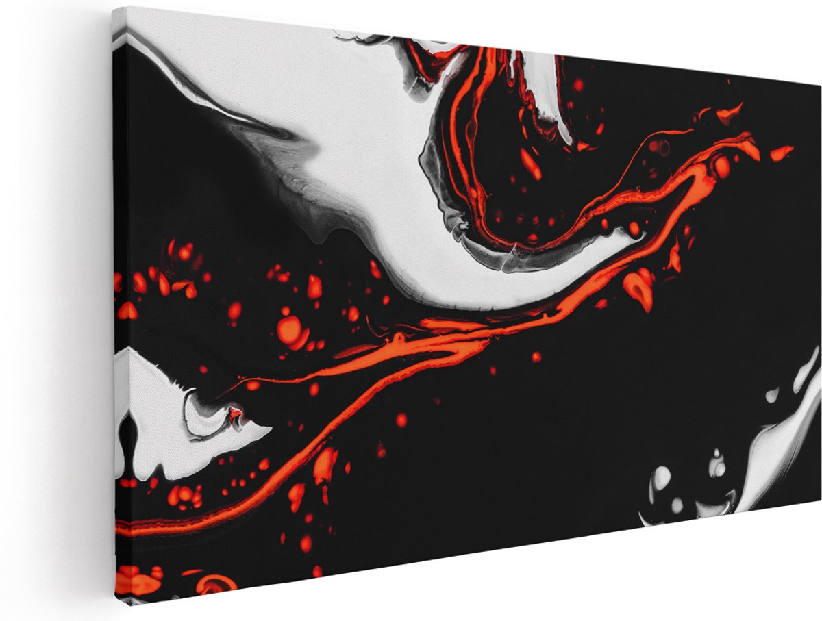 Artaza Canvas Schilderij Abstracte Kunst - Zwart en Wit met Rood - 180x90 cm - Groot - Wanddecoratie Woonkamer - Schilderijen - Muurdecoratie
