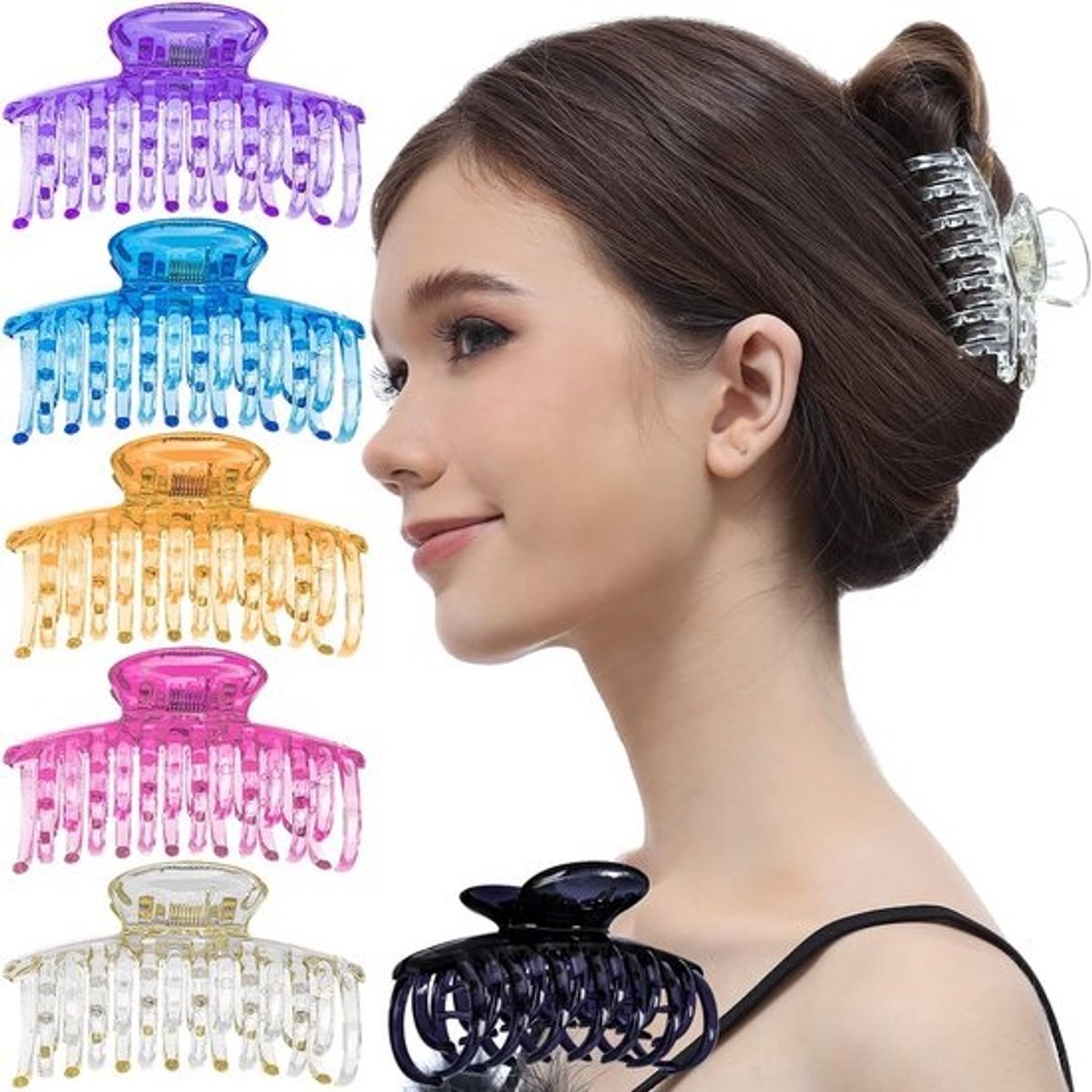 Haarklemmen Set - Haarklem Clips - Haar Styling - Dubbele Klem Diep - 6 Stuks - Transparant Multicolor