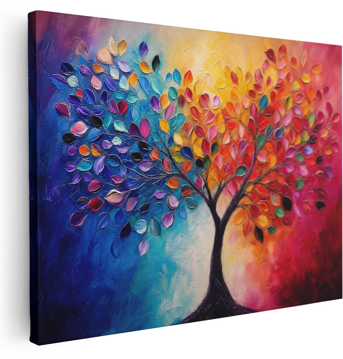 Artaza Canvas Schilderij Kleurrijke Levensboom - Abstract Natuurkunst - 160x120 cm - Groot - Klein - Wanddecoratie Woonkamer - Schilderijen - Muurdecoratie