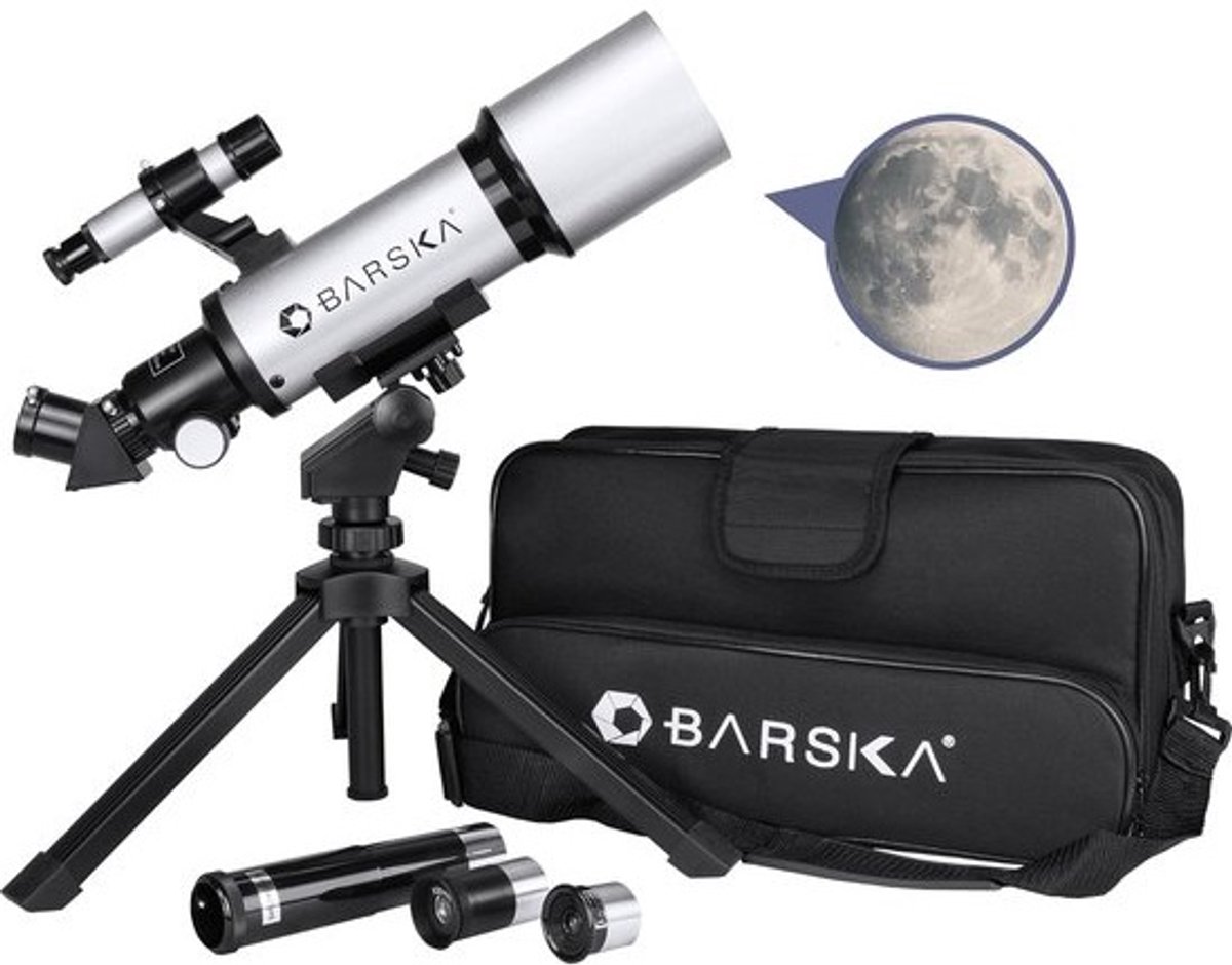Refractor Telescoop - Sterrenkijker Hobby - Sterren Kijken - Instapmodel Hobbyastronomen - 34.3 x 9.5 x 9.5 cm - Zilver