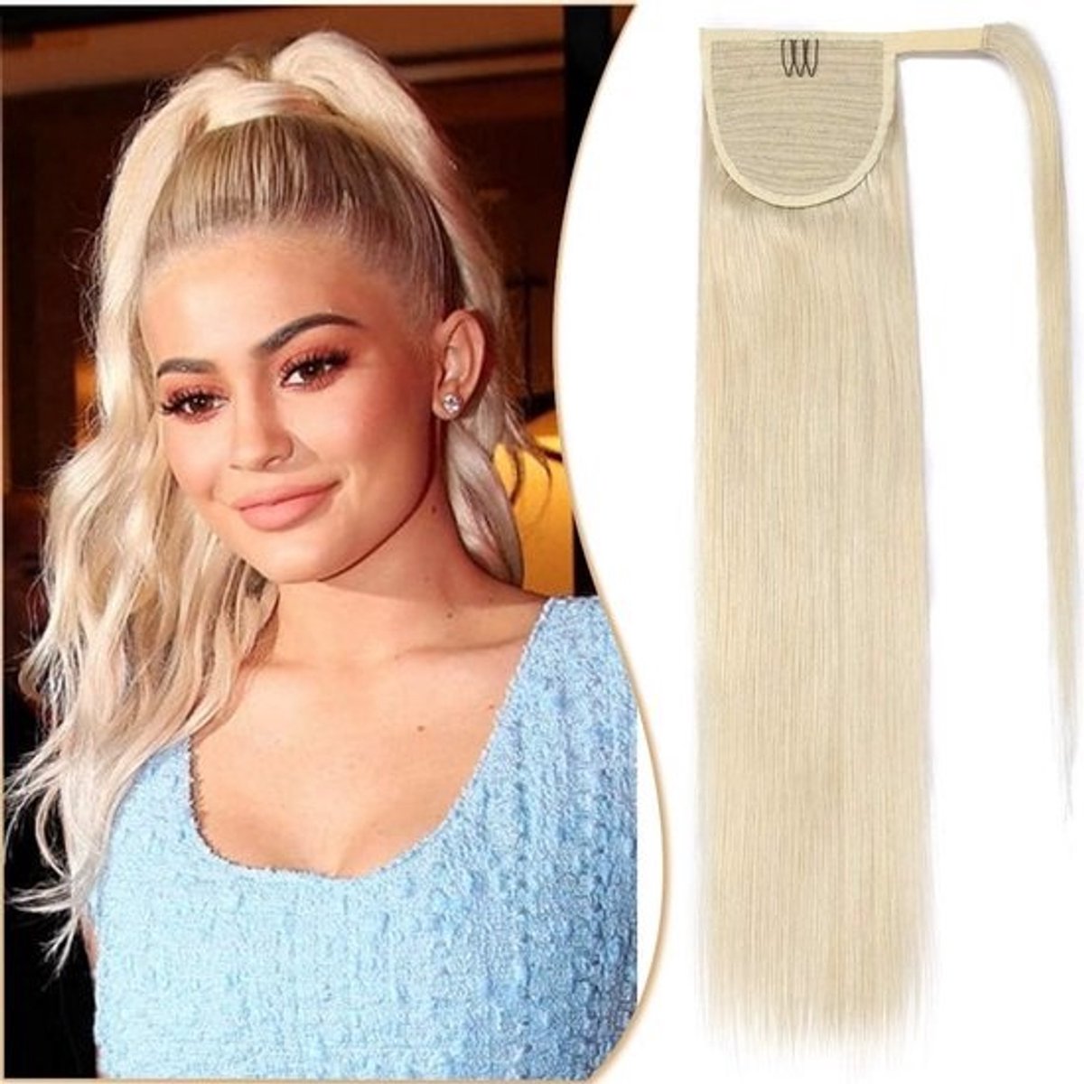 Wikkelbare Paardenstaart Extension van 100% Echt Remy Mensenhaar - Platinablond (35 cm) - 80g