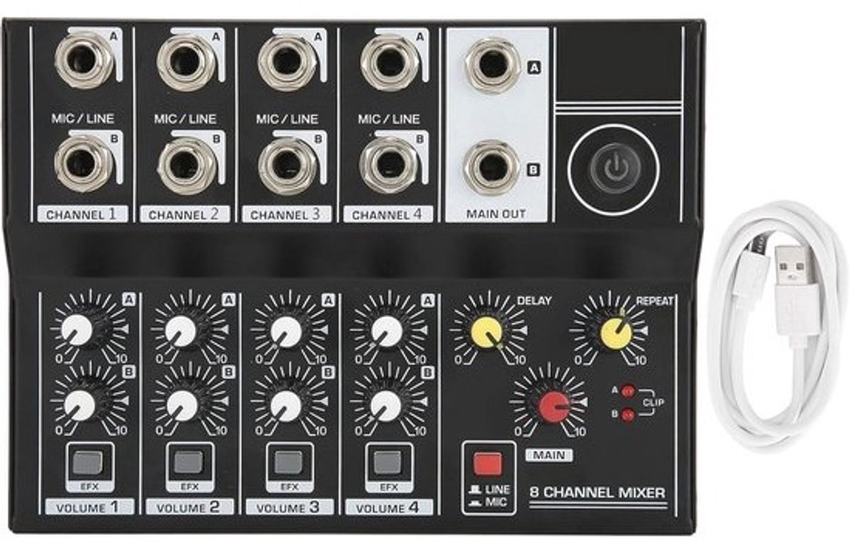 Draagbare 8-kanaals Stereo Audio Mixer voor Live Streaming en Opnames