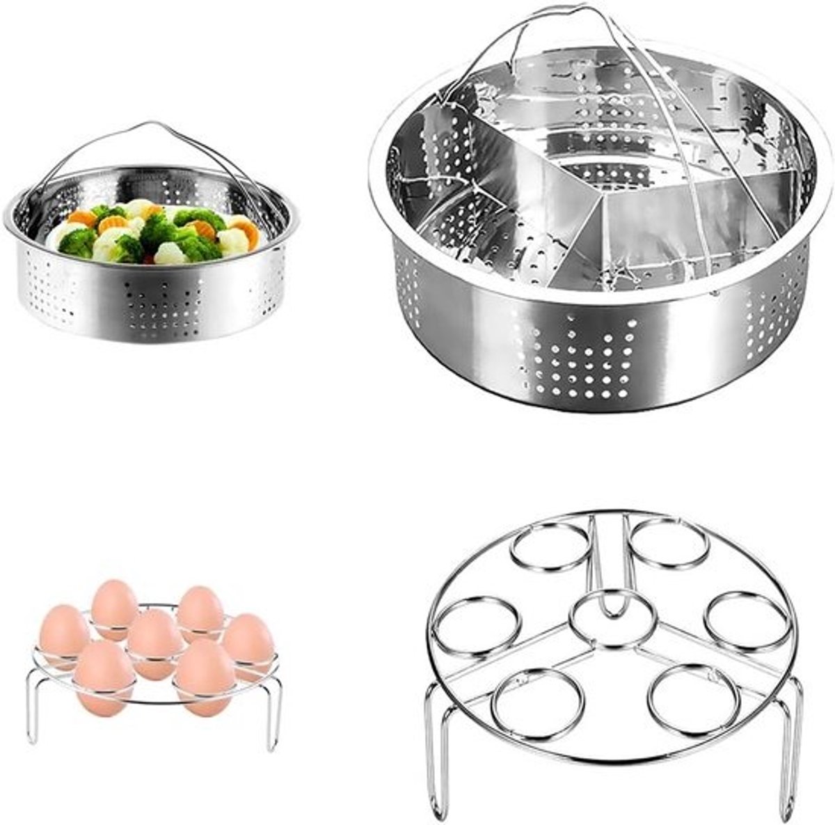 3-delig Stoomrek Set voor Instant Pot - RVS Stoommand, Eieren Stomen en Verdeelsysteem - Geschikt voor 5.6,8qt 3/5/6 Liter