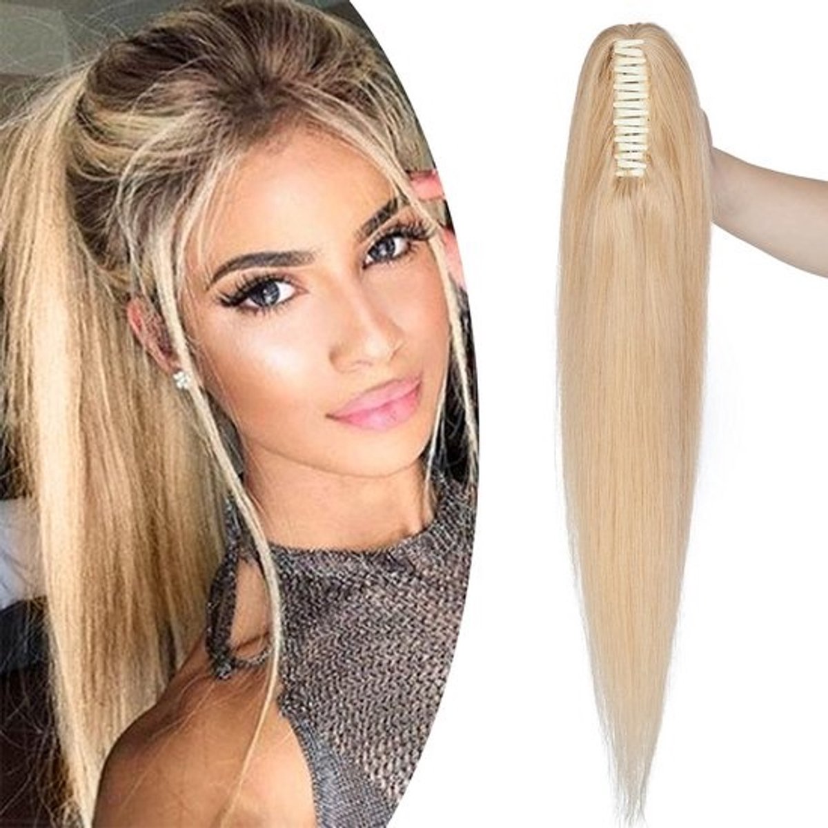 16 inch Menselijk Haar Paardenstaart Clip Extension - Natuurlijke Blonde Kleur