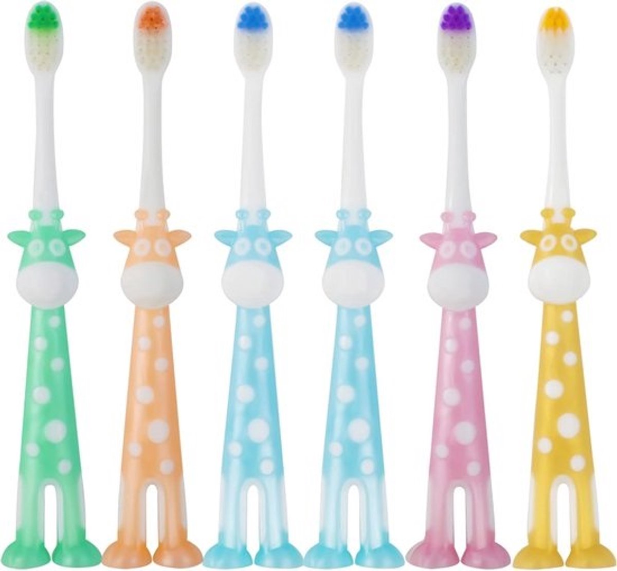 Zachte kindertandenborstels voor 3-12 jaar, set van 6 met zuignap en individuele verpakking