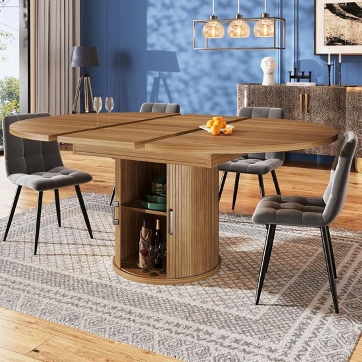 Uittrekbare eettafel voor maximaal 6 personen - Ronde keukentafel met verborgen opbergruimte (118-158 cm)