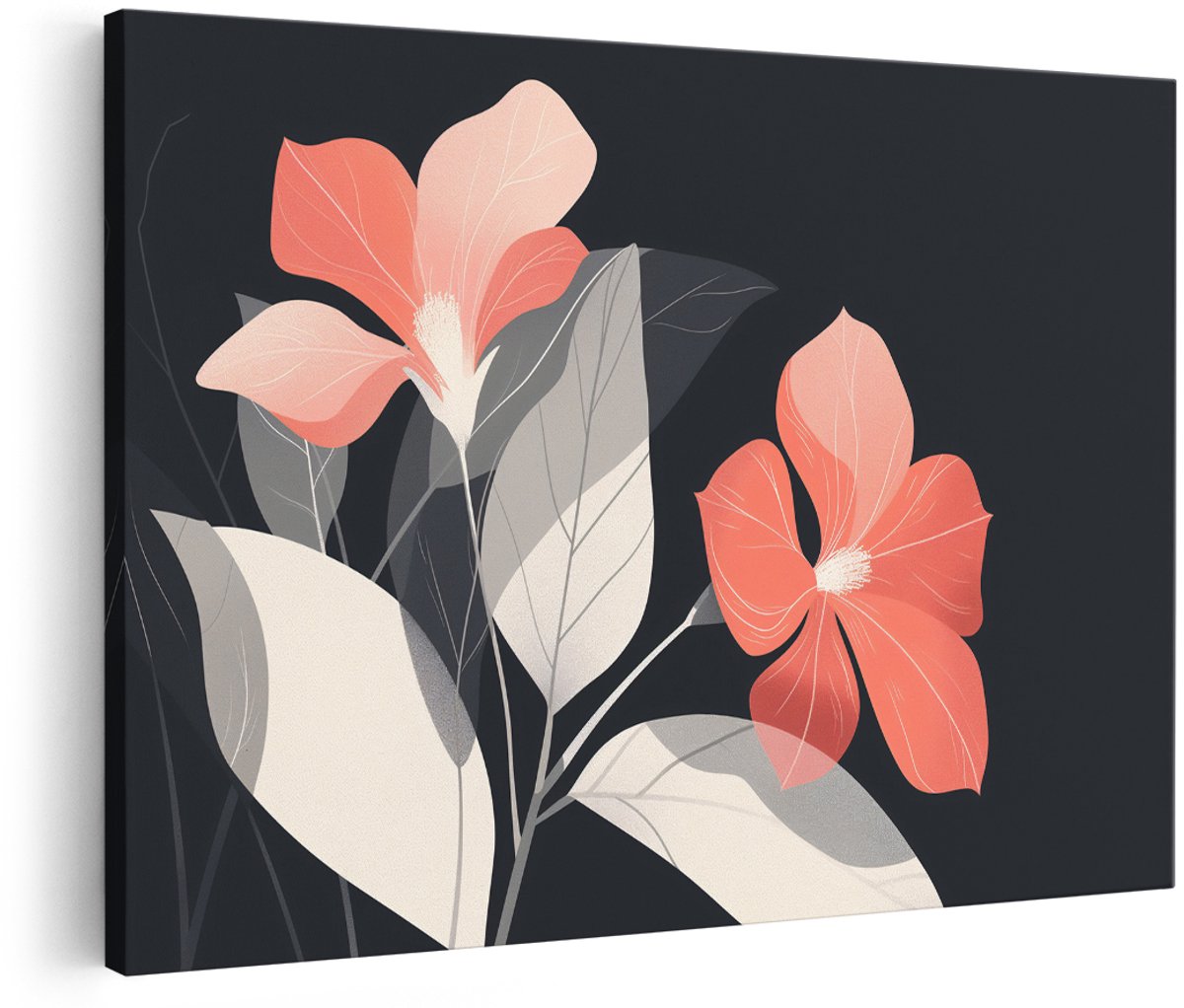 Artaza Canvas Schilderij Abstracte Bloemen - 150x100 cm - Groot - Wanddecoratie Modern - Muurdecoratie Bloemen - Decoratie Koraal