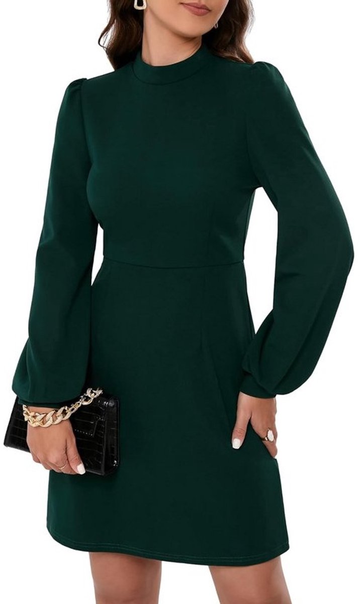 Elegante zakelijke jurk voor dames - lange mouwen, knielang, A-lijn, hoge taille