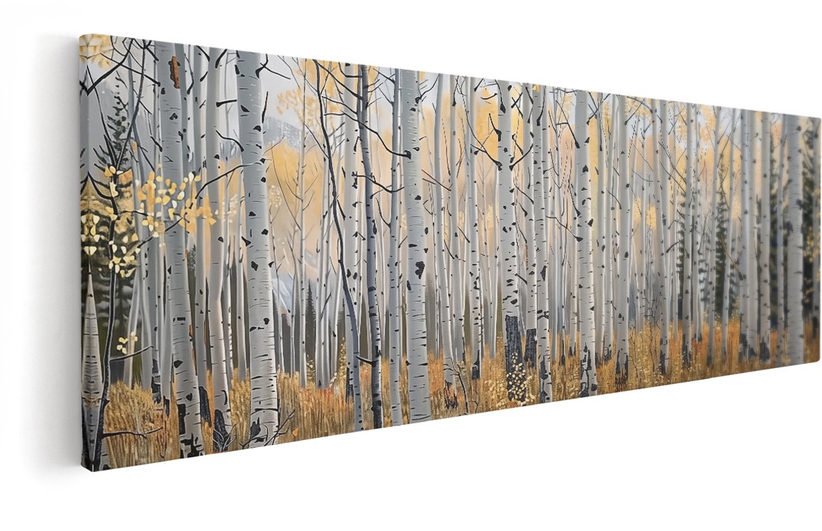 Artaza Canvas Schilderij Espenbomen in de Herfst - 150x50 cm - Groot - Wanddecoratie Woonkamer - Schilderijen - Muurdecoratie