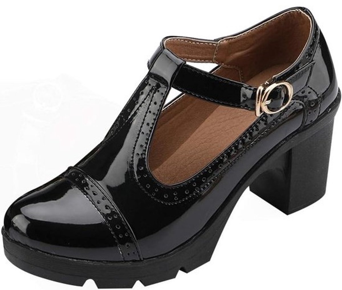 Dames Half Blokhak Brogue Pumps T-Band Mary Janes - Elegante Uniform Schoenen voor Kantoor en Dagelijks Gebruik