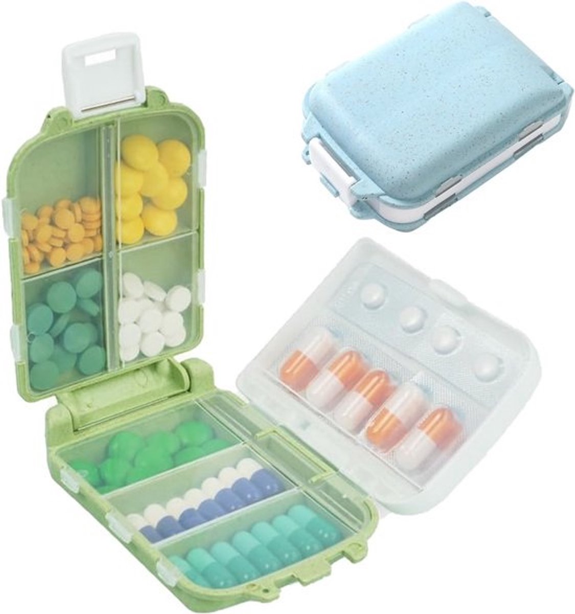 Draagbare Pillendoos met 8 Vakken - Opvouwbare Organizer voor Vitaminen en Supplementen