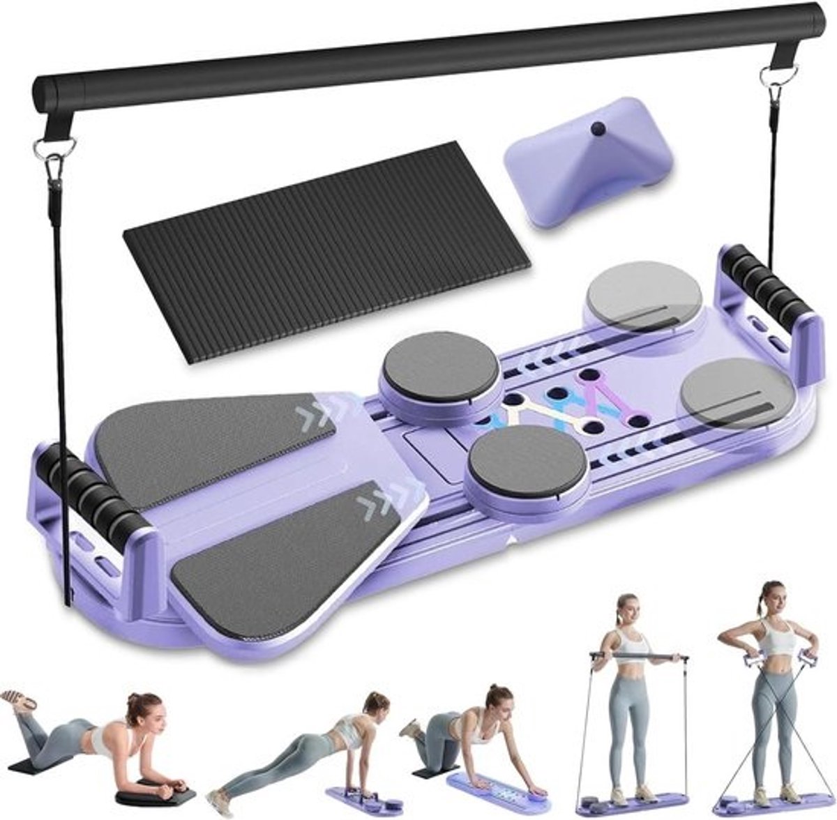Pilates Board - Reformer Set - Core Training - Opvouwbaar Ontwerp - 98 x 37 cm - Paars