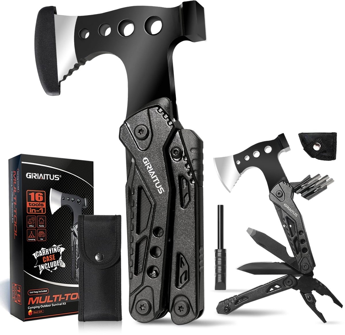 Multitool 16-in-1 – RVS Survival Tool met Bijl, Hamer, Tang, Zaag, Schroevendraaiers en Flesopener